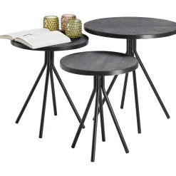 Bijzettafelset Chiva zwart (set van 3) rond