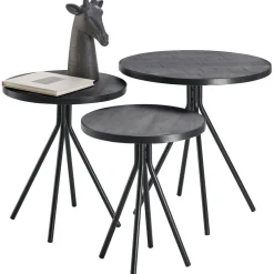 Bijzettafelset Chiva zwart (set van 3) rond