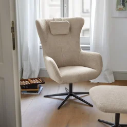 Draaifauteuil Renville beige met nekkussen