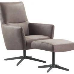 Draaifauteuil Varne microleder bruin met voetenbank basic comfort