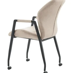 Eetkamerstoel Morada microvezel beige met wieltjes