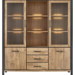 Vitrinekast Mantera 200x180x48 cm lichtbruin