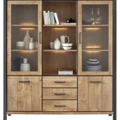 Vitrinekast Mantera 200x180x48 cm lichtbruin