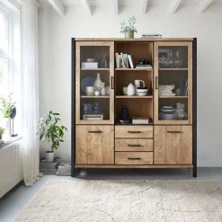 Vitrinekast Mantera 200x180x48 cm lichtbruin