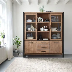 Vitrinekast Mantera 200x180x48 cm donkerbruin